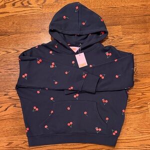 Cherry Print Navy Hoodie Sweater
